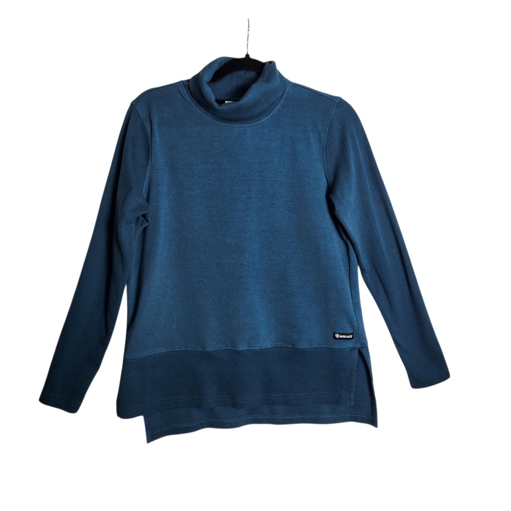 Ariat Real Womens Teal Blue Turtleneck Sweatshirt High Low Hem Size Small